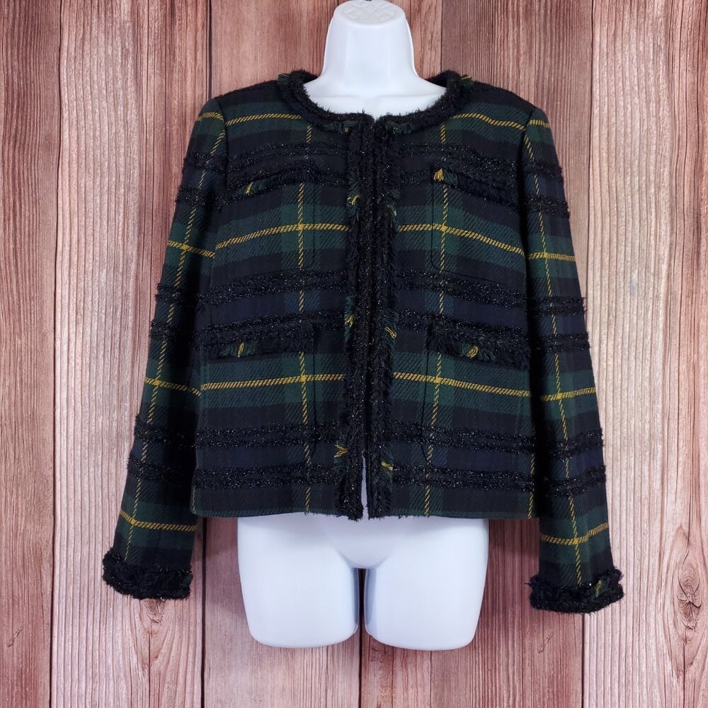 NWT J Crew Womens Size 12 Lady Jacket in Lurex Blackwatch Plaid Tartan AE993